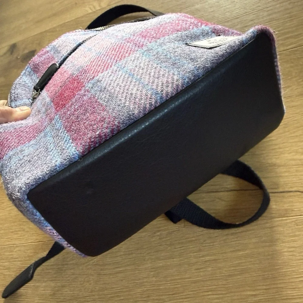 Harris Tweed & PU Leather Ladies Backpack Pastel Pink Blue Purple Tartan Check